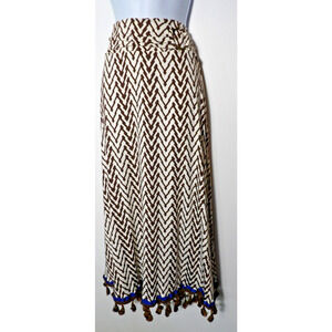 Robert Louis Maxi Skirt Petite Large PL Boho Hippie Geometric Faux Belt Tassels